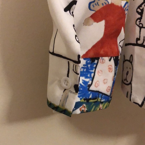 Duolin Doodle Print Chiffon Button Down Blouse - Picture 3 of 4